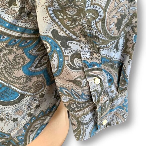 Vintage Y2K Hilfiger Shirt Blue Paisley Print Button Down Long Sleeve Cotton - Picture 6 of 13